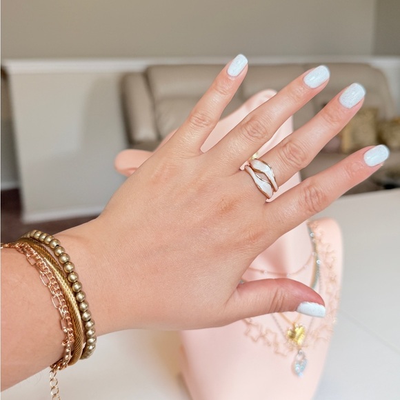 Zara Jewelry - Gold Beaded and Chain Bracelet Set with White Enamel Ring